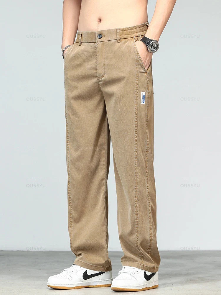 Summer Ultrathin High Quality Soft Lyocell Fabric Men's Jeans Loose Straight Denim Pants Design Casual Trousers Plus Size M-5XL