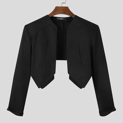 Men Blazer Solid Color Open Stitch Long Sleeve Irregular Thin Suits Men 2024 Streetwear Fashion Casual Crop Coats S-5XL