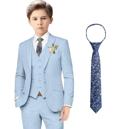 Hot Sale Boys Linen Suits 4 Pieces Jacket Vest Pants Tie For Summer Beach Wedding Breathable Kids Suit Set Birthday Party Wear