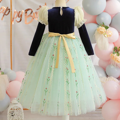 Girls' Summer Anna Frozen Baby Dress Child Green Dress Up Halloween Costume for Kids Princess Party Cosplay Dresses 2 to 8 Years