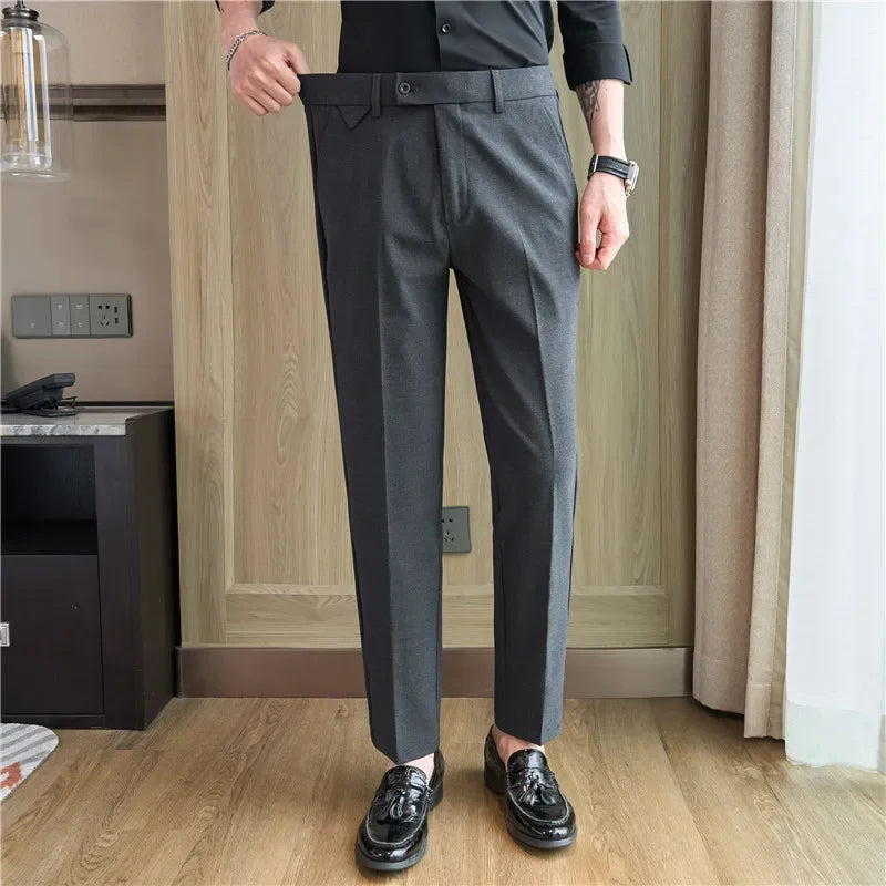 Men Suit Pants 2026 Spring Elastic Waist Solid Slim Fit Dress Pants Office Business Casual Trousers High Quality Men's Clothing