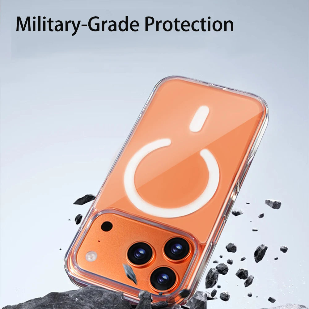 غطاء حماية شفاف Magesafe للهاتف آيفون 17 16 15 14 13 12 11 برو ماكس اير بلس، يدعم الشحن اللاسلكي المغناطيسي