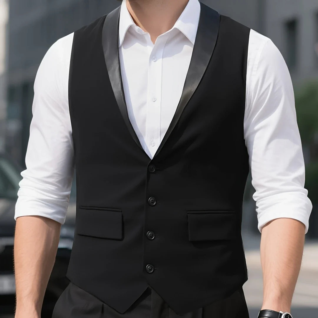 Men Vest Black With Bright Lapel Single Button Waistcoat For Wedding Party Prom Business Work Office Daily Casual Men Suit Vest