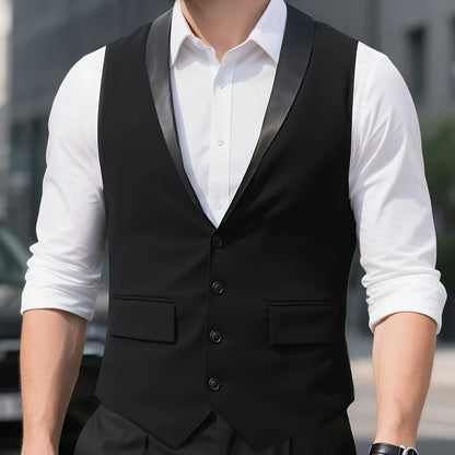 Men Vest Black With Bright Lapel Single Button Waistcoat For Wedding Party Prom Business Work Office Daily Casual Men Suit Vest
