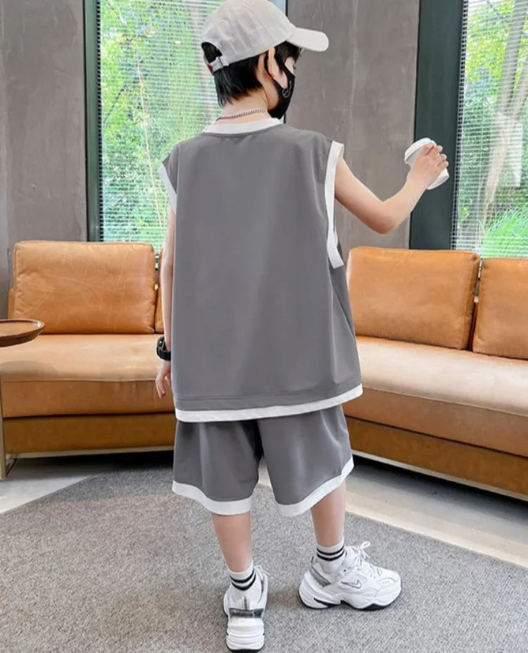 Sports Quick-dry Thin Vest Sets for Boy 2025 Children's Clothing Casual Clothes New Summer Year Old Cotton Set Boy's Outdoor Top