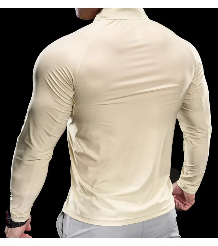 2024 New Men Sports T-shirt Gym Fitness Tops Running Training Clothes Autumn Round Neck Quick-drying Breathable Long Sleeves