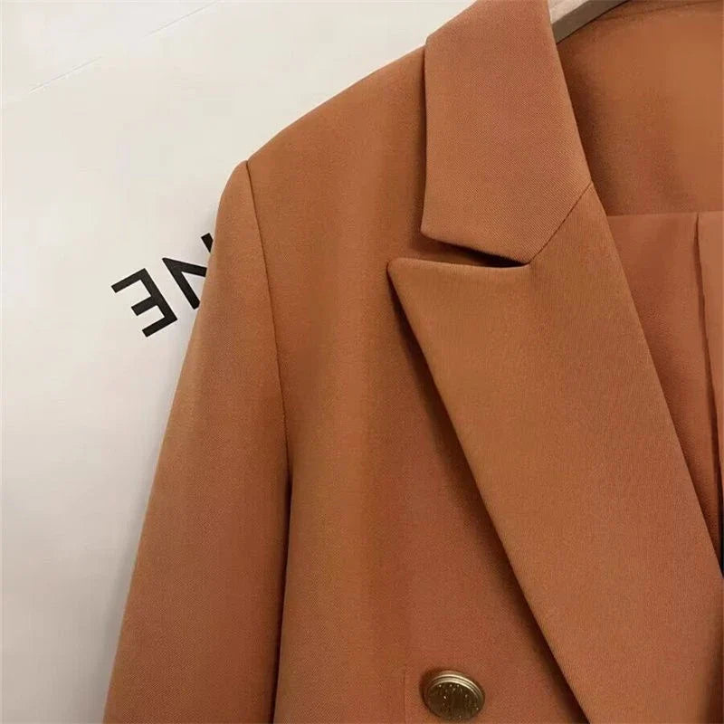 Autumn Elegant Office Lady Suits Blazer Stylish Women OL Work Blazer Casual Solid Crop Top Lapel Neck Long Sleeve Outwear 2025