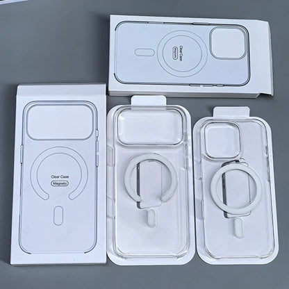 Original For Magsafe Clear Phone Case For iPhone 17 Air 16 15 14 13 12 Pro Max Mini Wireless Charging With Touch Camera Button