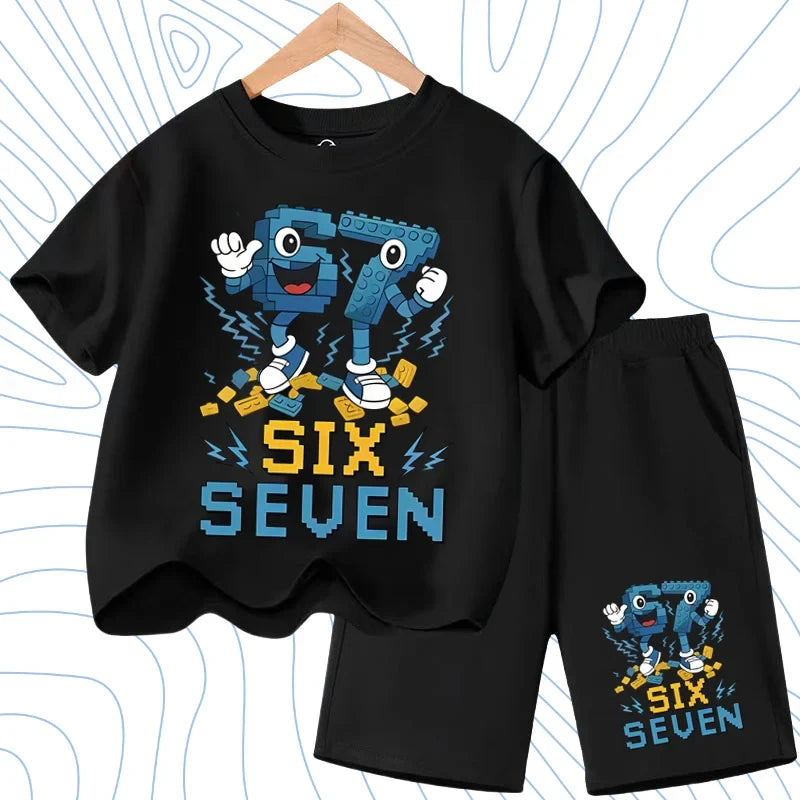 New 67 Number Six Seven Print Kids Cool Summer T-shirt 3-12Yrs Clothes Cartoon Short-sleeved+Shorts Boys Girls Sports Casual Set