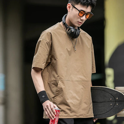 Men's Summer Thin Short Sleeve T-Shirt Ice Silk Quick Dry Large Size round Neck Sport Loose Casual Workwear Breathable Sweat ...