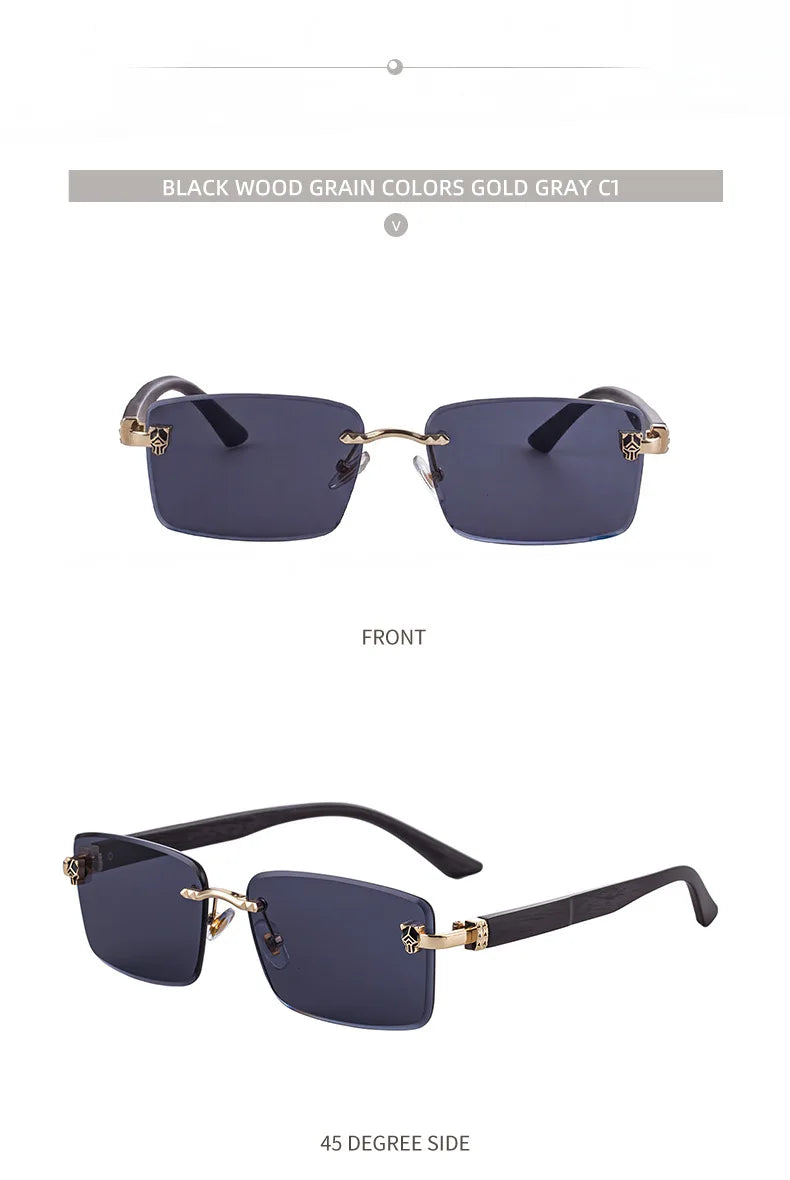 2026 Wooden Rimless Sunglasses Women Trendy Retro UV400 Protection Square Sunglass Men Brand Design Fashion Glasses Dropshipping
