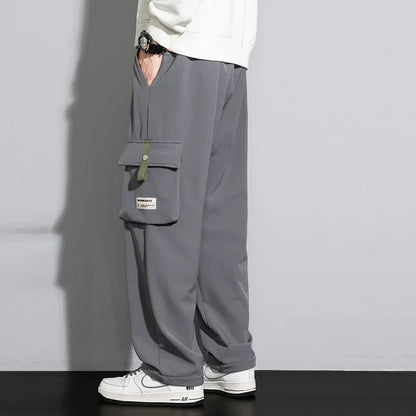 2026 Cargo Pants Men Straight Fit Wide Leg Fleece Lined Trouser Male Winter Fashion Loose Baggy Large Plus Size Warm Streetwear