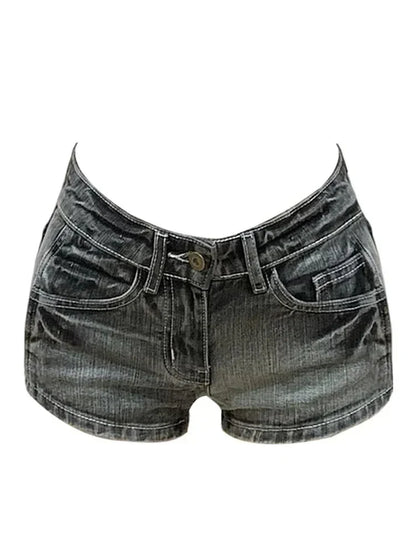 Women Emo Y2K Korean Streetwear Leopard Print Denim Mini Acubi Shorts Button Sexy Low Rise Short Trousers 2000s Alt Clothes