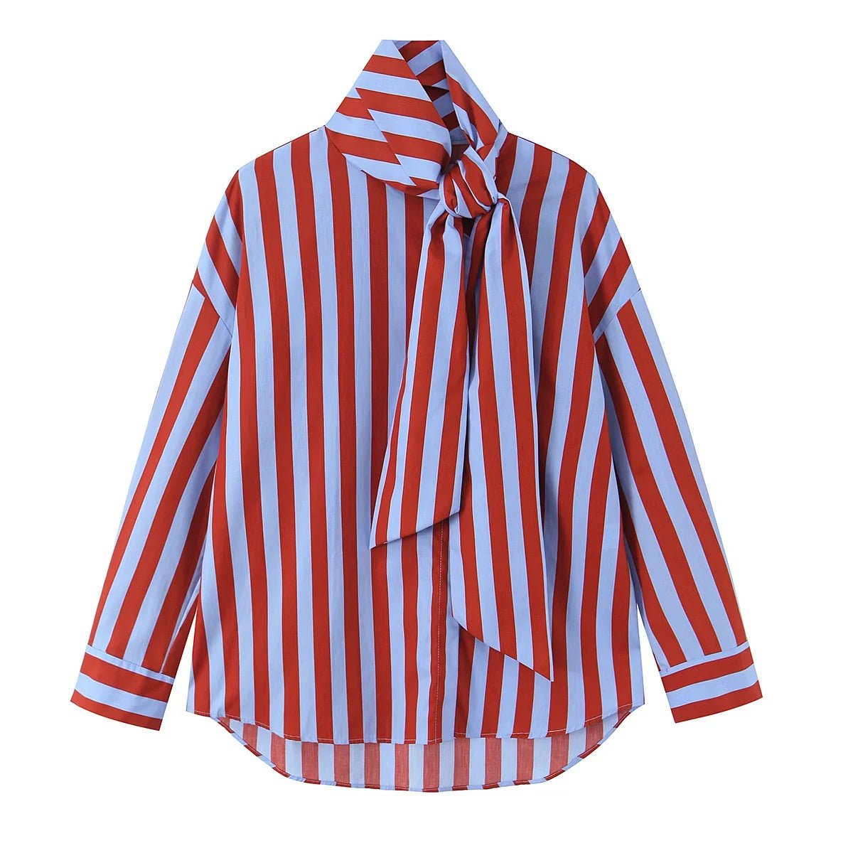 2026 New Women's Striped Shirt With Bow Tie Long Sleeve Loose Casual Blouse Female Fashion Tops