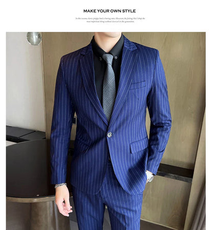 2023 Men's High-End Boutique Suit And Trousers Set British Wedding Party Fashion Business Casual Trendy Two-Piece Ensemble