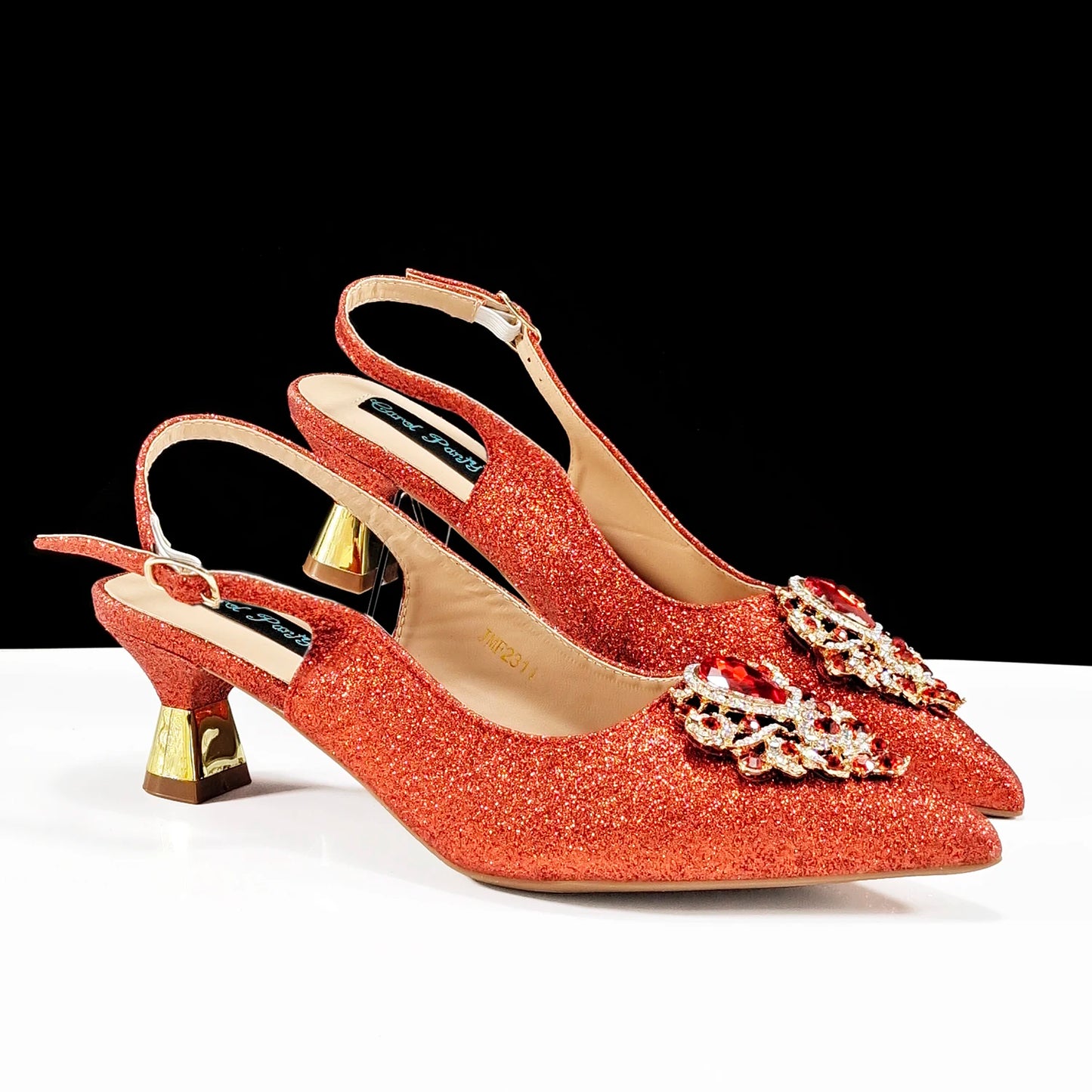 Italian Design Peach Color Pointed Toe Shoe & Bag Set Rhinestone Luxury  Women's High Heels for Parties By QSGFC