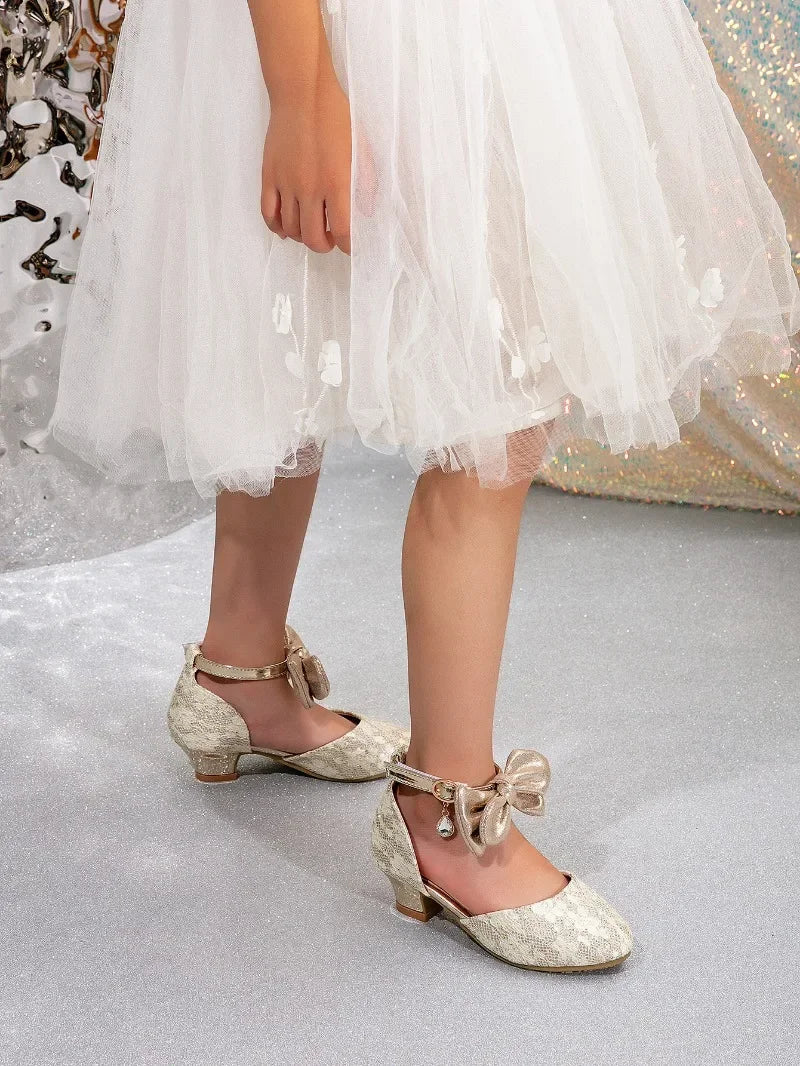 Girl Princess Dress Sandals Summer New Versatile Kids Fashion High Heels Shoes Sweet Bowknot Versatile Children Causal Sandals