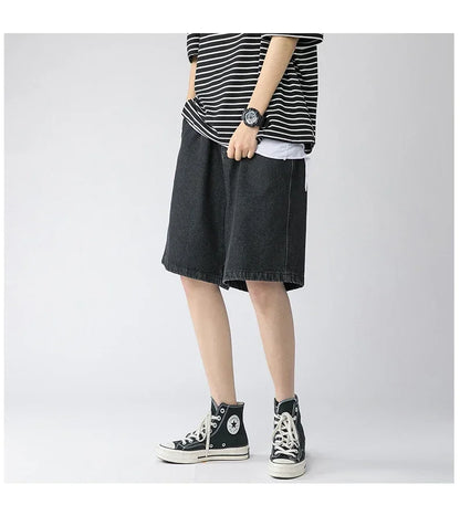 Wide Baggy Denim Shorts Men Summer Thin Solid Color Casual Loose Knee-length Pants Male Jeans Shorts Streetwear