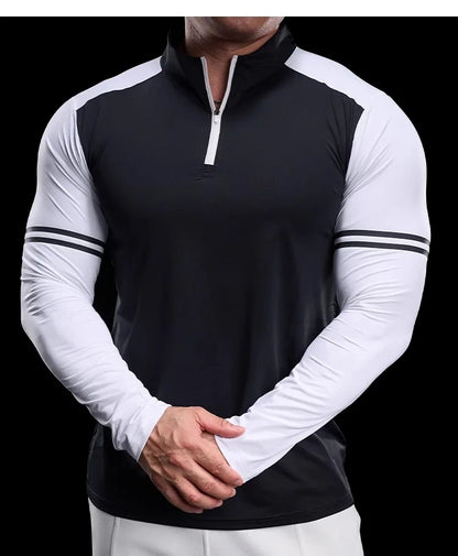 Men's Running Gym Fitness Tops Slim Fit Color-blocked Long-sleeved T-shirt Training Cycling Breathable Quid Quick-drying Clothes