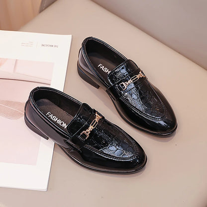 Boys Leather Shoes Black Classic Children Formal Shoes Point Toes Soft Bottom 2026 Spring Autumn Kids Flat Shoes British Style