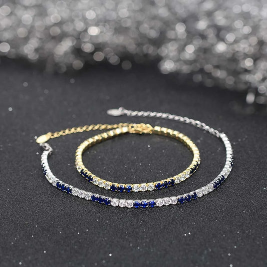 Bracelet réglable de tennis en argent sterling 925 avec zircons cubiques 4A colorés, sertis de 3 mm, pour femme SB192