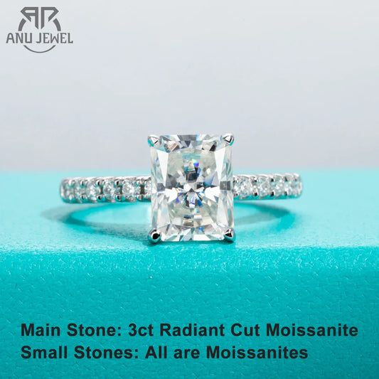 3ct D Color Radiant Cut Moissanite Engagement Gold Plated 925 Sterling Silver Rings For Woman Customs Jewelry Wholesale