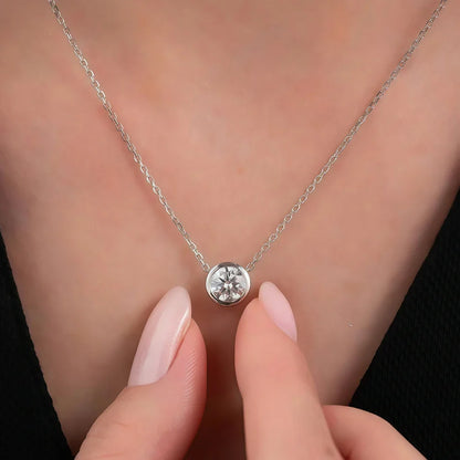 0.5/1/2/3CT Round Bubble Moissanite Pendant Necklaces for Women 925 Silver Bezel Set Solitaire Diamond Necklace with Certificate