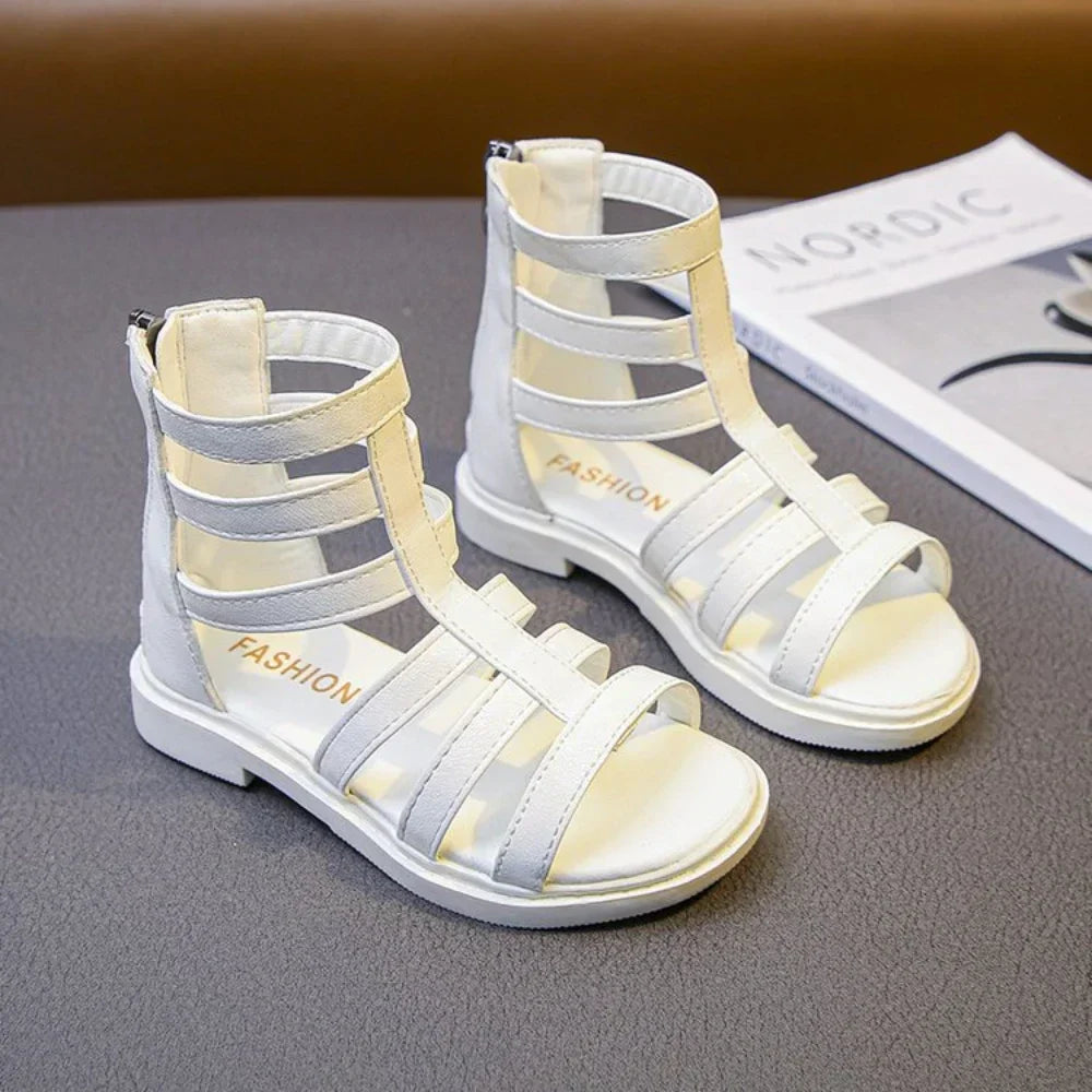 Girls Sandals 2026 Summer Kids Gladiator Sandals Boots  Roma Shoes Narrow Band Princess Shoes For Child Baby Black white
