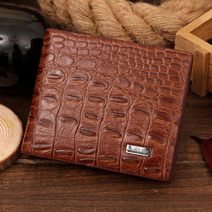 Men's Crocodile Pattern Genuine Leather Wallet - Small Bifold Clutch Purse with Secure Clamp