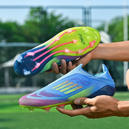 2712 Without-Lace Mens Soccer Shoes F50 SLIP-ON Non-Slip Turf Soccer Cleats Boys TF/FG Training Football Boots Chuteira Campo