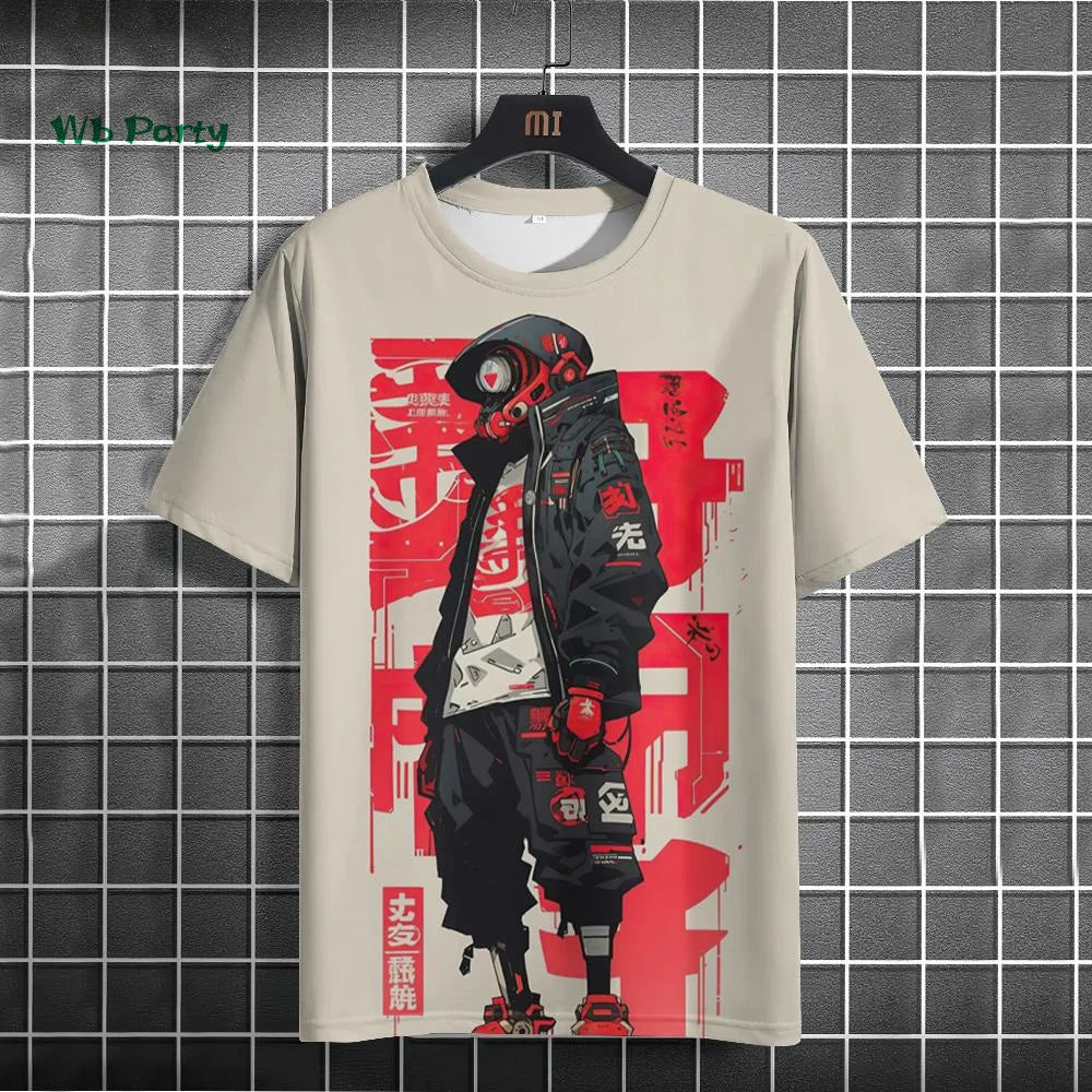 Japanese Men's T-Shirt 3D Cyber Mechanical Pattern Short Sleeve T-Shirt Oversized Harajuku Top Summer Men's Street Casual Tshirt