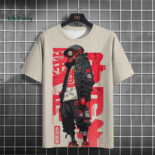 Japanese Men's T-Shirt 3D Cyber Mechanical Pattern Short Sleeve T-Shirt Oversized Harajuku Top Summer Men's Street Casual Tshirt