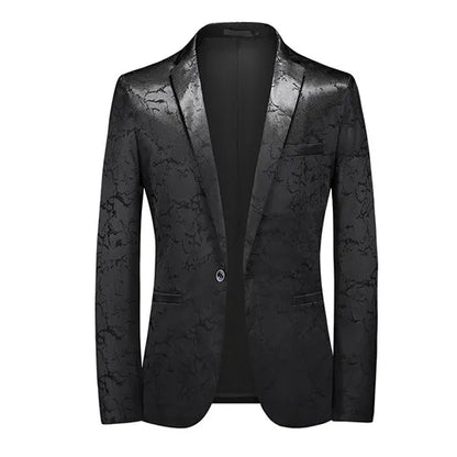 Classic Black Jacquard Suit Male Business Casual Coat Fashion Men Wedding Party Tuxedo Dress Blazers Slim Fit Tops