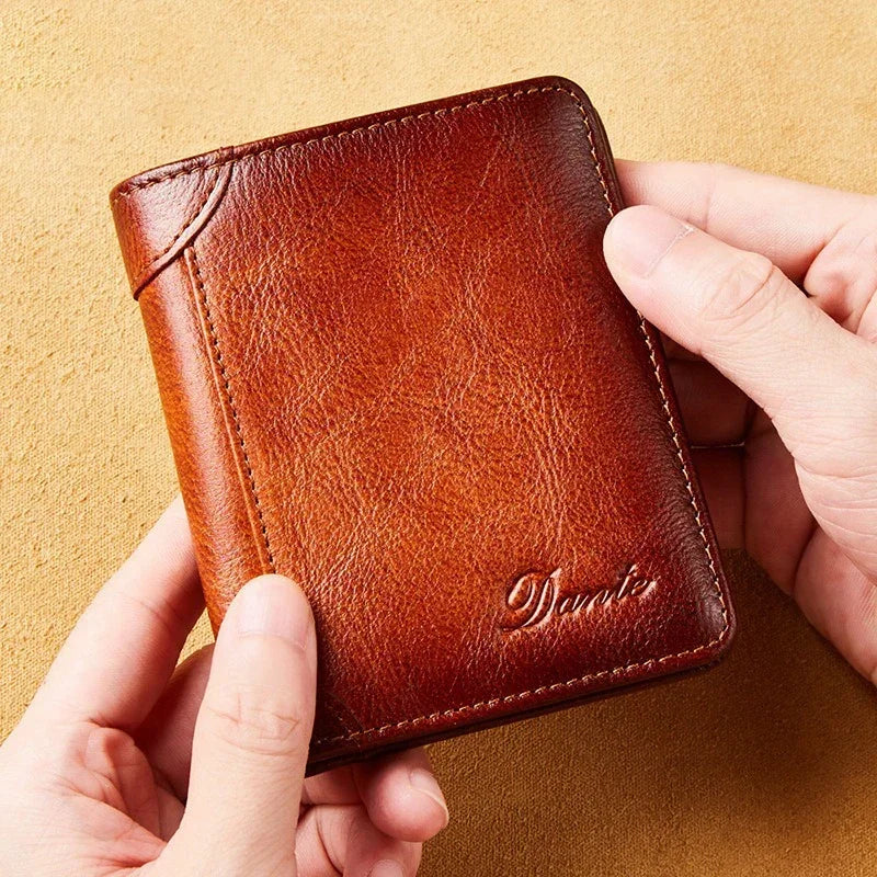 Portefeuille en cuir véritable pour hommes, deux sacs pliants, porte-cartes RFID, portefeuille pour hommes, portefeuilles de luxe de haute qualité, carrés