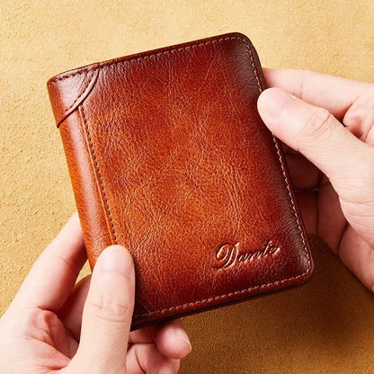 Portefeuille en cuir véritable pour hommes, deux sacs pliants, porte-cartes RFID, portefeuille pour hommes, portefeuilles de luxe de haute qualité, carrés