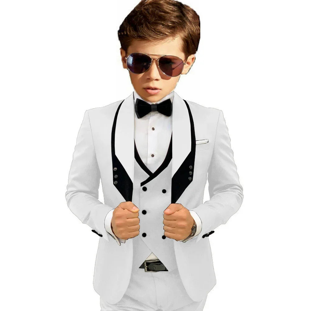Sky Blue Elegant Shawl Lapel Tuxedo 3 Pieces Formal Banquet Outfit High Quality Children's Stylish Suit Set Party Wear 2-20T