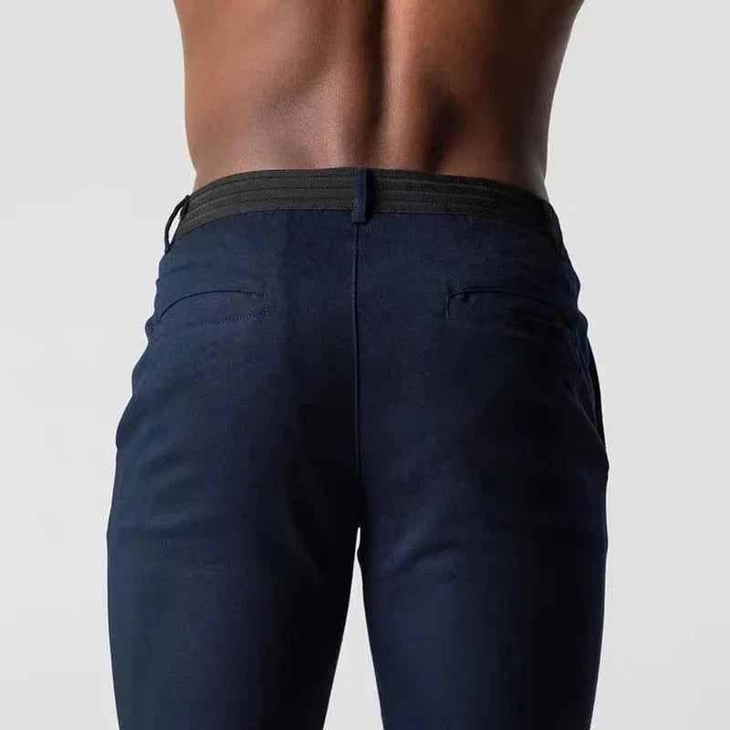 Casual Suit Pants Mens City Work Cotton Trousers Breathable Elastic Waist Pants Spring Autumn Solid Color Slim Versatile Pants