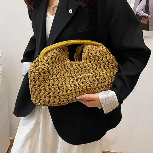 New Summer Beach Bag for Women Clutch Bag Luxury Designer Straw Bags Tote Handbag Fashion Woven Rattan Bags Female Travel Purse