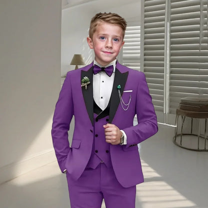 Velvet Peacked Lapel Boy's Suit Set Champagne 4-Pieces Kids Tuxedo Set Blazer Vest Pants Bow-tie For  Birthday Graduation