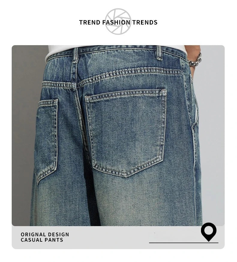 Summer Vintage Denim Shorts Men's Fashion Straight Casual Loose Streetwear Bermuda Jeans Male Short Pants Streetwear