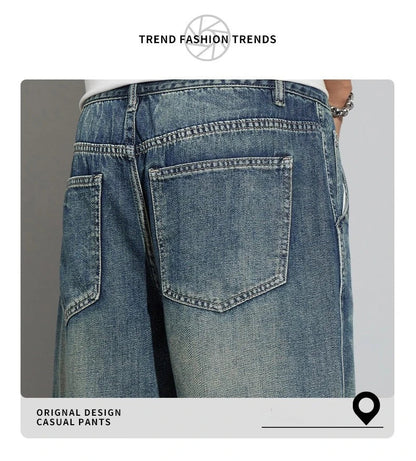 Summer Vintage Denim Shorts Men's Fashion Straight Casual Loose Streetwear Bermuda Jeans Male Short Pants Streetwear