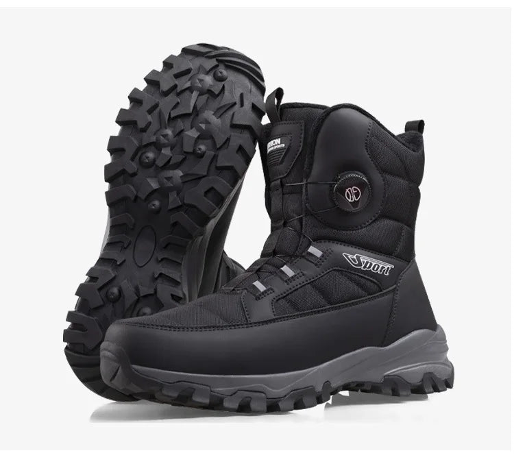 Rotating Button Men's Snow Boots Warm Plush Winter Boots Men Outdoors Cotton Shoes Wear resistant Mid-Calf Boots Platform Shoes