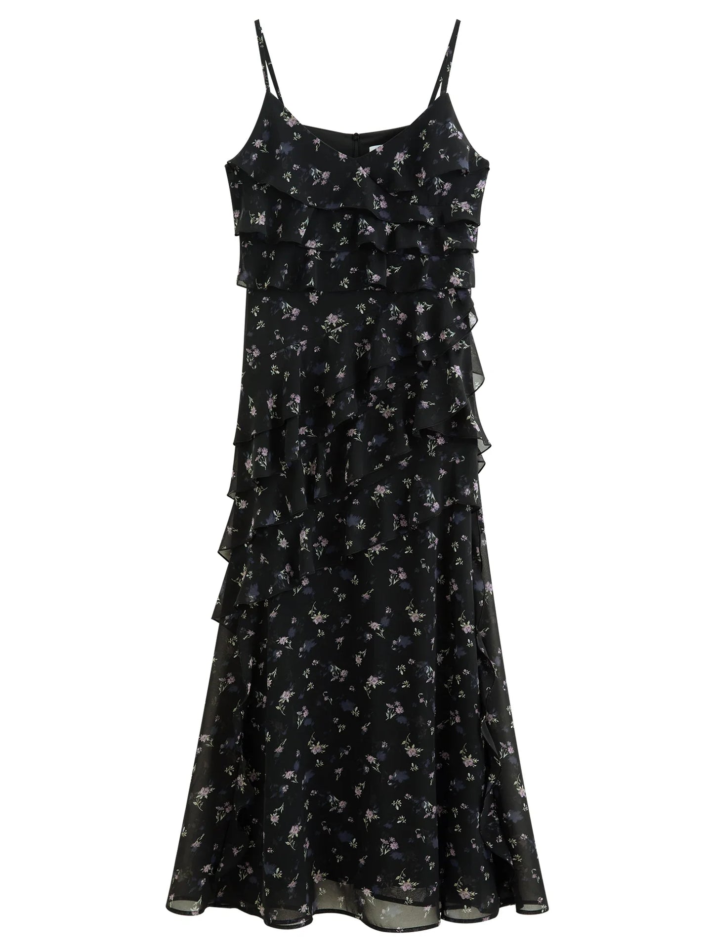Summer Women Floral Print Ruffle Tiered Maxi Dress Adjustable Spaghetti Strap A-Line Long Dress Coquette Romantic Style