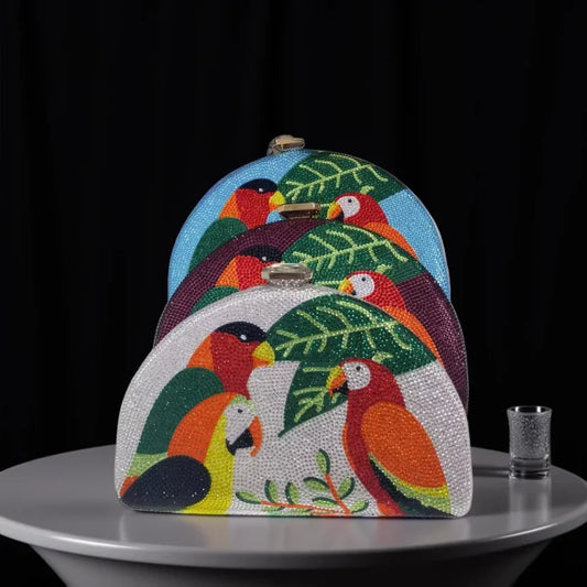 Multicolored Parrot Diamond Evening Bags Women Crystal Clutch Purse Cocktail Prom Bird Party Handbags Rhinestone Shoulder Bag