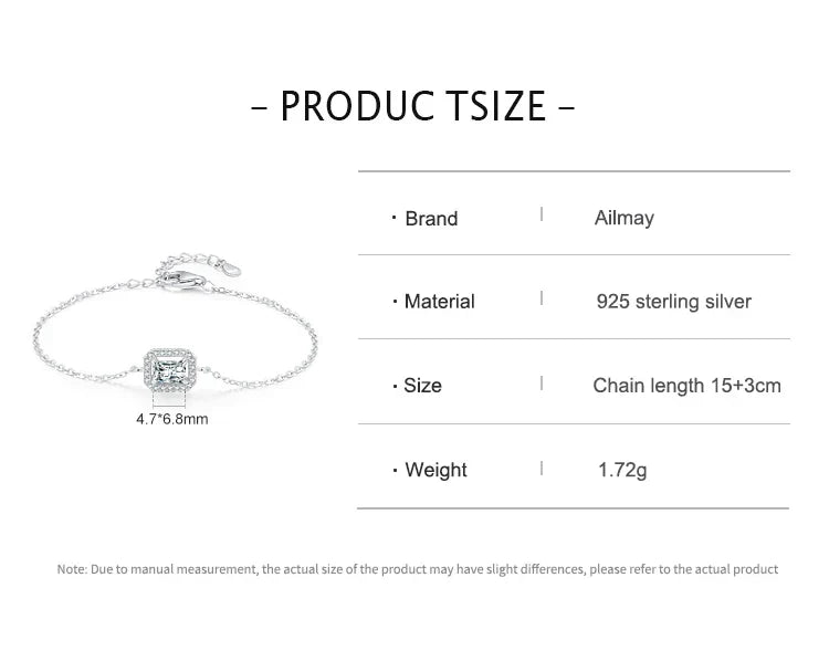 925 Sterling Silver Luxury Dazzling Rectangle1Ct Zirconia Link Chain Charm Bracelet For Women Wedding Engagement Jewelry