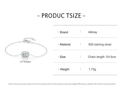 925 Sterling Silver Luxury Dazzling Rectangle1Ct Zirconia Link Chain Charm Bracelet For Women Wedding Engagement Jewelry