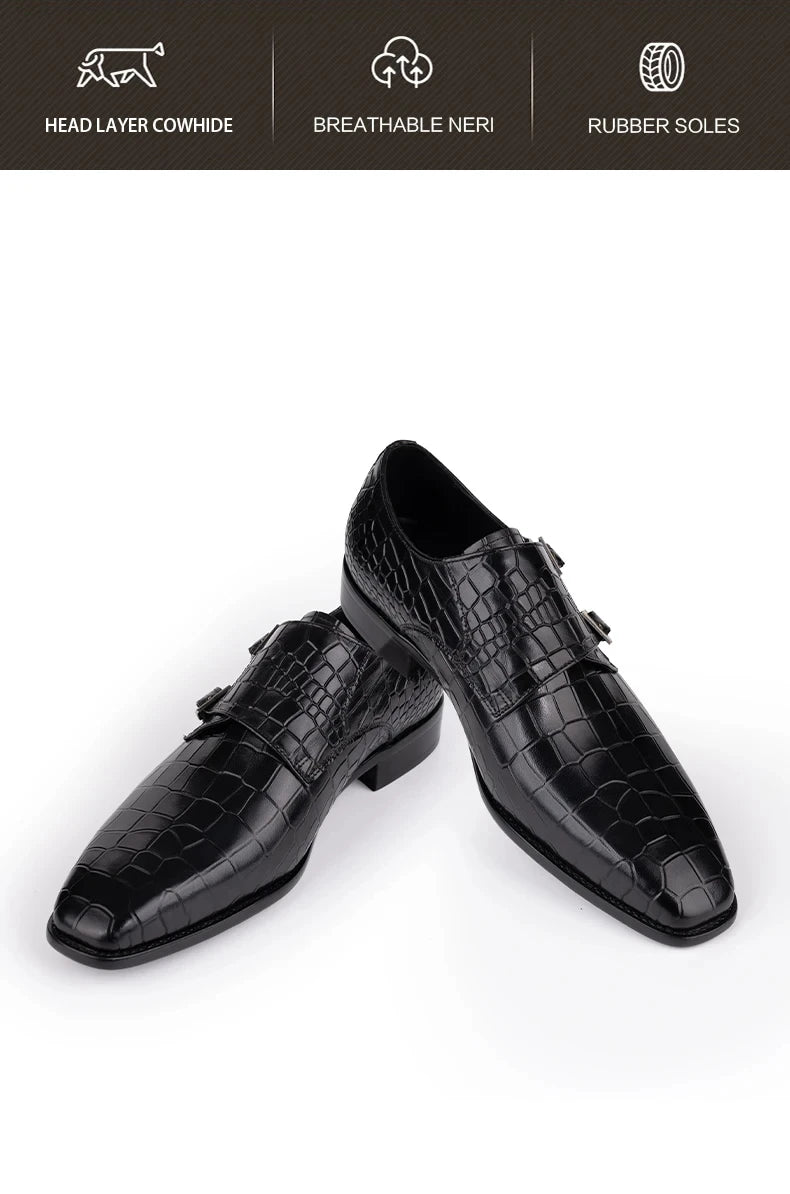 Men's Genuine Leather Dress Loafers Handmade Double Buckle Monk Slip-On Shoes for Party & Formal Wear Fashion& Men's Footwear