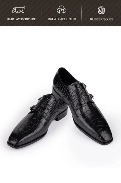 Men's Genuine Leather Dress Loafers Handmade Double Buckle Monk Slip-On Shoes for Party & Formal Wear Fashion& Men's Footwear