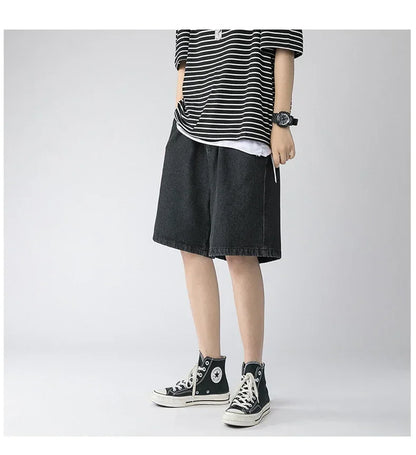 Wide Baggy Denim Shorts Men Summer Thin Solid Color Casual Loose Knee-length Pants Male Jeans Shorts Streetwear