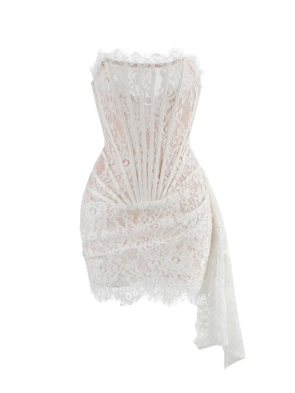 Christmas Dress For Women Red Lace Sexy Strapless Sleeveless Slim Supper Short Dress With Lace-Up